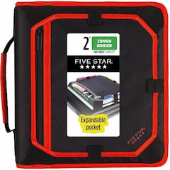 Five Star Zipper Binder With Expansion Panel, 2" Rings, Assorted Colors - 2" Binder Capacity - Letter - 8 1/2" x 11" Sheet Size - 380 Sheet Capacity - 3 Ring - Fastener: Round Ring - Pocket: 5 - Fabri