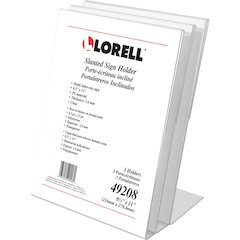 Lorell L-base Slanted Sign Holder Stand - Support 8.50" x 11" Media - Acrylic - Clear - 3 / Pack