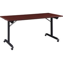 Lorell Mobile Folding Training Table - Rectangle Top - Powder Coated Base - 200 lb Capacity - 63" Table Top Width - 29.50" Height x 63" Width x 24" Depth - Assembly Required - Mahogany - Laminate Top 
