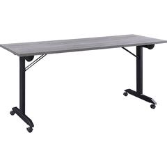 Lorell Mobile Folding Training Table - Rectangle Top - Powder Coated Base - 200 lb Capacity - 63" Table Top Width - 29.50" Height x 63" Width x 24" Depth - Assembly Required - Weathered Charcoal - Lam