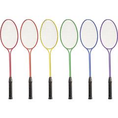 Champion Sports Tempered Steel Twin Shaft Badminton Racket Set - Red, Orange, Yellow, Green, Blue, Purple - Nylon, Leather, Tempered Steel