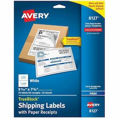 Avery&reg; TrueBlock Paper Receipt Shipping Labels - 5 1/16" Width x 7 5/8" Length - Permanent Adhesive - Rectangle - Inkjet - Matte - White - Paper - 1 / Sheet - 125 Total Sheets - 125 Total Label(s)