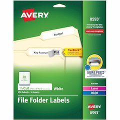 Avery&reg; TrueBlock File Folder Labels - 2/3" Widthss x 3 7/16" Length - Permanent Adhesive - Rectangle - Laser, Inkjet - White - Paper - 30 / Sheet - 20 Total Sheets - 600 Total Label(s) - 150/Pack 