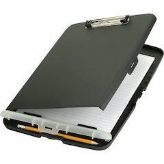 Officemate Slim Clipboard Storage Box - 0.50" Clip Capacity - Storage for Paper, Form, Notepad, Pencil, Battery, Pen - 8 1/2" x 11" Sheet Size - Wood - Charcoal - 1 Each