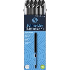 Schneider Slider Basic XB Ballpoint Pen - Black Ink - Transparent Rubberized, Black, Silver Barrel - Stainless Steel Tip - 10 / Pack