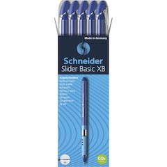 Schneider Slider Basic XB Ballpoint Pen - Blue Ink - Blue Rubberized, Transparent, Silver Barrel - Stainless Steel Tip - 10 / Pack