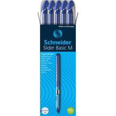 Schneider Slider Basic Medium Ballpoint Pen - Medium Pen Point - 1 mm Pen Point Size - Blue - Transparent Rubberized, Blue Barrel - Stainless Steel Tip - 10 / Pack