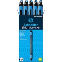 Schneider Slider Memo XB Ballpoint Pen - Black Ink - Black Rubberized, Light Blue Barrel - Stainless Steel Tip - 10 / Pack