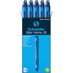 Schneider Slider Memo XB Ballpoint Pen - Blue Ink - Blue Rubberized, Light Blue Barrel - Stainless Steel Tip - 10 / Pack