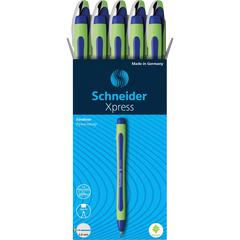 Schneider Xpress Fineliner Pen - Blue Ink - Blue Rubberized, Green Barrel - Stainless Steel Tip - 10 / Pack