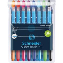 Schneider Slider Basic XB Ballpoint Pen Wallet - Extra Broad Pen Point - 1.4 mm Pen Point Size - Black, Red, Blue, Light Green, Orange, Violet, Pink, Light Blue - Transparent Rubberized, Black, Red, B