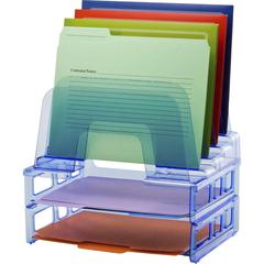 Officemate 23211 Blue Glacier Large Incline Sorter with 2 Letter Trays, Transparent Blue - 5 Compartment(s) - 14.3" Height x 13.4" Width x 9" Depth - Compact - Transparent Blue - 1 Each