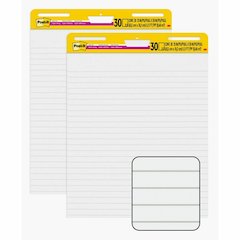 Post-it&reg; Super Sticky Easel Pad - 30 Sheets - Ruled Front Ruling x 25" Width x 30" Length - Self-stick, Resist Bleed-through, Handle, Sturdy Backcard, Universal Slot, Repositionable, Adhesive Back