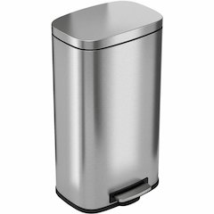 HLS Commercial Stainless Steel Soft Step Trash Can - 8 gal Capacity - Fire Resistant - Smooth, Pedal Control, Fingerprint Resistant, Smudge Resistant, Lid Locked, Rubber Feet, Handle, Non-skid, Remova
