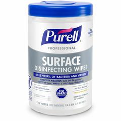 PURELL&reg; Professional Surface Disinfecting Wipes - Ready-To-Use - Fresh Citrus Scent - 8" Length x 7" Width - Disinfectant, Odor-free, Rinse-free, Durable, Chemical-free - 110/Tub - 1 Each