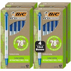 BIC Ecolutions Clic Stic Ballpoint Pen - Retractable - Blue Ink - Semi Clear Barrel - 48 / Pack