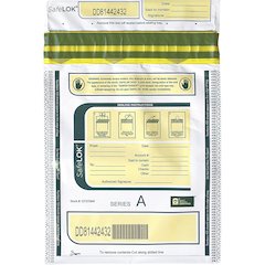 ControlTek SafeLOK Tamper-Evident Deposit Bags - 12" Length x 9" Width - Seal Closure - White - Deposit, Cash, Note, Bill - 100 / Pack