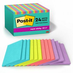 Post-it&reg; Super Sticky Notes - Supernova Neons Color Collection - 4" Flag/Note Width x 6" Flag/Note Length - Rectangle - 45 Sheets per Pad - Blue, Green, Pink, Lilac - Sticky - 24 / Pack