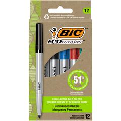 BIC Ecolutions Permanent Marker - Blue, Green, Black, Red Ink - 1 Dozen