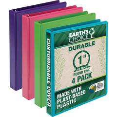 Samsill Earthchoice Durable View Binder - 1" Binder Capacity - Letter - 8 1/2" x 11" Sheet Size - 200 Sheet Capacity - 3 Ring - Fastener: Round Ring - Pocket: 2, Internal - Chipboard - Assorted - Recy