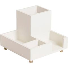 U Brands Juliet Collection Compartment Cup - 4 Compartment(s) - 4.5" Height x 6" Width x 6" DepthDesktop, Tabletop - White - Pine Wood, Brass - 1 Each
