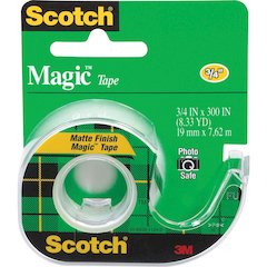 Scotch Magic Matte Finish Tape - 25 ft Length x 0.75" Width - 1" Core - Clear - Adhesive Backing - Dispenser Included - Handheld Dispenser - Split Resistant, Tear Resistant - For Document, Paper - 12 