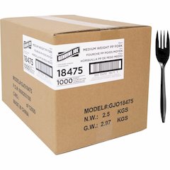 Genuine Joe Medium-weight Individually Wrapped Forks - Fork - Breakroom - Disposable - Polypropylene - Black - 1000 / Carton
