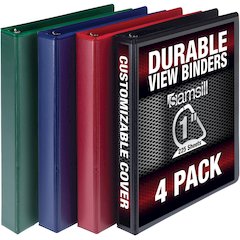 Samsill Durable View Binders - 1" Binder Capacity - Letter - 8 1/2" x 11" Sheet Size - 225 Sheet Capacity - 3 Ring - Fastener: D-Ring - Pocket: 2, Internal - Polypropylene, Chipboard - Black, Blue, Re