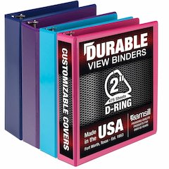 Samsill Durable View Binders - 2" Binder Capacity - Letter - 8 1/2" x 11" Sheet Size - 475 Sheet Capacity - 3 Ring - Fastener: D-Ring - Pocket: 2, Internal - Polypropylene, Chipboard - Assorted - Dura
