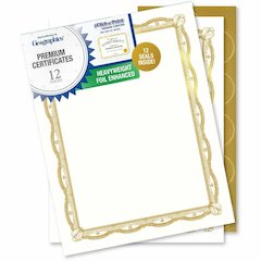 Geographics Premium Certificates with Gold Seals - 65 lb Basis Weight - 11" Width - Inkjet Compatible - Gold, Assorted, Multicolor with Gold Border - Card Stock, Foil - 12 / Pack