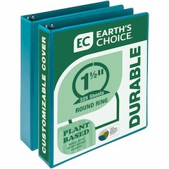 Samsill Earth's Choice Plant-based View Binders - 1 1/2" Binder Capacity - Letter - 8 1/2" x 11" Sheet Size - 3 Ring - Fastener: Round Ring - Chipboard, Polypropylene, Plastic - Turquoise - Recycled -