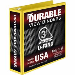 Samsill Durable Three-Ring View Binder - 3" Binder Capacity - 625 Sheet Capacity - 3 Ring - Fastener: D-Ring - Pocket: 2, Internal - Polypropylene, Chipboard - Yellow - Recycled - Durable, PVC-free, I
