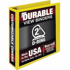 Samsill Durable Three-Ring View Binder - 2" Binder Capacity - 475 Sheet Capacity - 3 Ring - Fastener: D-Ring - Pocket: 2, Internal - Polypropylene, Chipboard - Yellow - Recycled - Durable, PVC-free, I