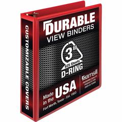 Samsill Durable Three-Ring View Binder - 3" Binder Capacity - 625 Sheet Capacity - 3 Ring - Fastener: D-Ring - Pocket: 2, Internal - Polypropylene, Chipboard - Red - Recycled - Durable, PVC-free, Ink-