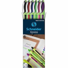 Schneider Xpress Fineliner Pen - Assorted Ink - Rubberized Barrel - Fiber Tip - 6 / Pack
