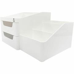 Business Source Multi-Grid Desktop Organizer - 7 Compartment(s) - 2 Drawer(s) - 5.7" Height x 10.7" Width x 7.6" DepthDesktop - Storage Drawer, Removable Drawer, Durable - White - ABS Plastic - 1 Each
