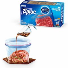 Ziploc&reg; Grip n' Seal Freezer Bags - Medium Size - 1 quart Capacity - 7.43" Length x 7" Width - Textured - Blue - Plastic - Multipurpose - 38/Box - 9 / Carton