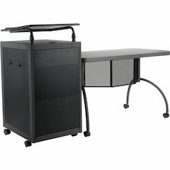 National Public Seating OklahomaSound TWP Desk & Lectern Set - 41" Height x 24" Depth, x 68" Width - Material: Steel, Metal, Mesh, Plastic - Finish: Charcoal Slate, Black - White Nebula Table Top - He