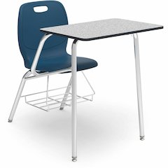 Lorell Traditional Chair-Desk Combo - x 24" Width x 18" Depth Desktop - Material: High Pressure Laminate (HPL), Poly, Tubular Steel, Polypropylene, Nylon - Finish: Navy - Book Rack, Easy to Clean, Swi