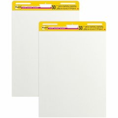 Post-it&reg; Self-Stick Easel Pads - 30 Sheets - Plain - Stapled - 18.50 lb Basis Weight - 25" x 30" - White Paper - Self-adhesive, Repositionable, Resist Bleed-through, Removable, Sturdy Back, Cardbo