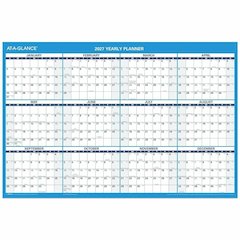 At-A-Glance Horizontal Reversible Erasable Wall Calendar - Large - Julian Dates - Yearly - 12 Month - January 2026 to December 2026 - 36" x 24" Sheet Size - White Sheet - 1.25" x 1.25" Block - Blue, G
