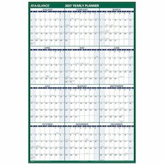At-A-Glance Vertical Reversible Erasable Wall Calendar - Extra Large - Julian Dates - Yearly - 12 Month - January 2026 to December 2026 - 48" x 32" Sheet Size - White Sheet - Green - Laminate - 1 Each