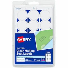Avery&reg; Avery Printable Mailing Seals, Clear, 1" Diameter, 480 Labels (5248) - Glossy - Permanent Adhesive, Laminated, Acid-free, Moisture Resistant, Water Resistant - Clear - 480 / Pack