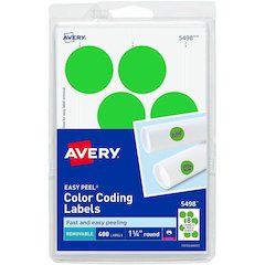 Avery&reg; 1-1/4" Color-Coding Labels - 1 1/4" Diameter - Removable Adhesive - Round - Laser - Neon Green - 12 / Sheet - 400 / Pack