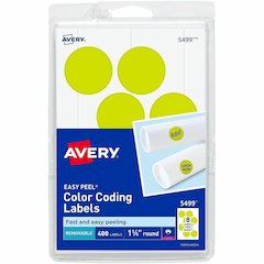 Avery&reg; 1-1/4" Color-Coding Labels - 1 1/4" Diameter - Removable Adhesive - Round - Laser - Neon Yellow - 12 / Sheet - 400 / Pack