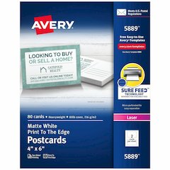 Avery&reg; Sure Feed Postcards - 97 Brightness - 6" x 4" - 80 lb Basis Weight - 216 g/m² Grammage - Matte - Perforated, Heavyweight, Rounded Corner, Uncoated, Recyclable, Biodegradable, Print-to-