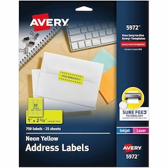 Avery&reg; Address Label - x 1" Width x 2 5/8" Length - Permanent Adhesive - Rectangle - Laser, Inkjet - Matte - Neon Yellow - Paper - 30 / Sheet - 25 Total Sheets - 750 Total Label(s) - For Label Pri