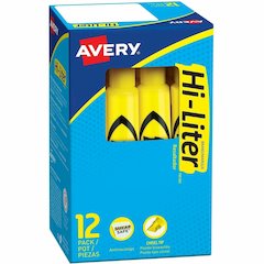 Avery&reg; Desk Style Highlighters - Yellow Ink - Yellow Barrel - 1 Dozen