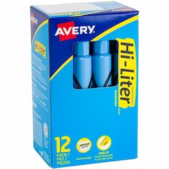 Avery&reg; Desk Style Highlighters - Light Blue Ink - Light Blue Barrel - 12 / Dozen
