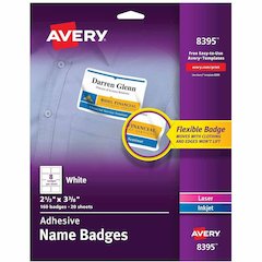 Avery&reg; Adhesive Name Badges - 2 21/64" Width x 3 3/8" Length - Removable Adhesive - Rectangle - Inkjet, Laser - Matte - White - Film - 8 / Sheet - 20 Total Sheets - 160 Total Label(s) - 160 / Pack